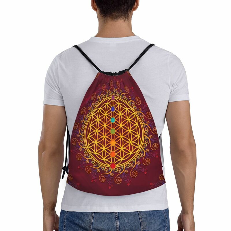 Blume des Lebens Kordel zug Rucksack Sport Sporttasche für Männer Frauen Spiritual ität Yoga Zen Mandala Training Sackpack
