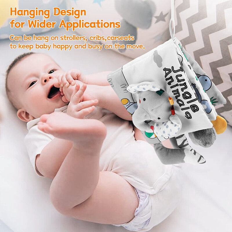 Soft Baby Books 3D Touch Feel High Contrast Cloth Book Sensory Early Learning Stroller Toys for Infant Toddler Gifts 0-12 Months