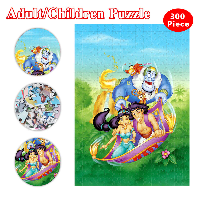 Disney-rompecabezas de Aladdín para adultos, juegos educativos, princesa Jasmine, juego de dibujos animados, 300/500/1000 piezas