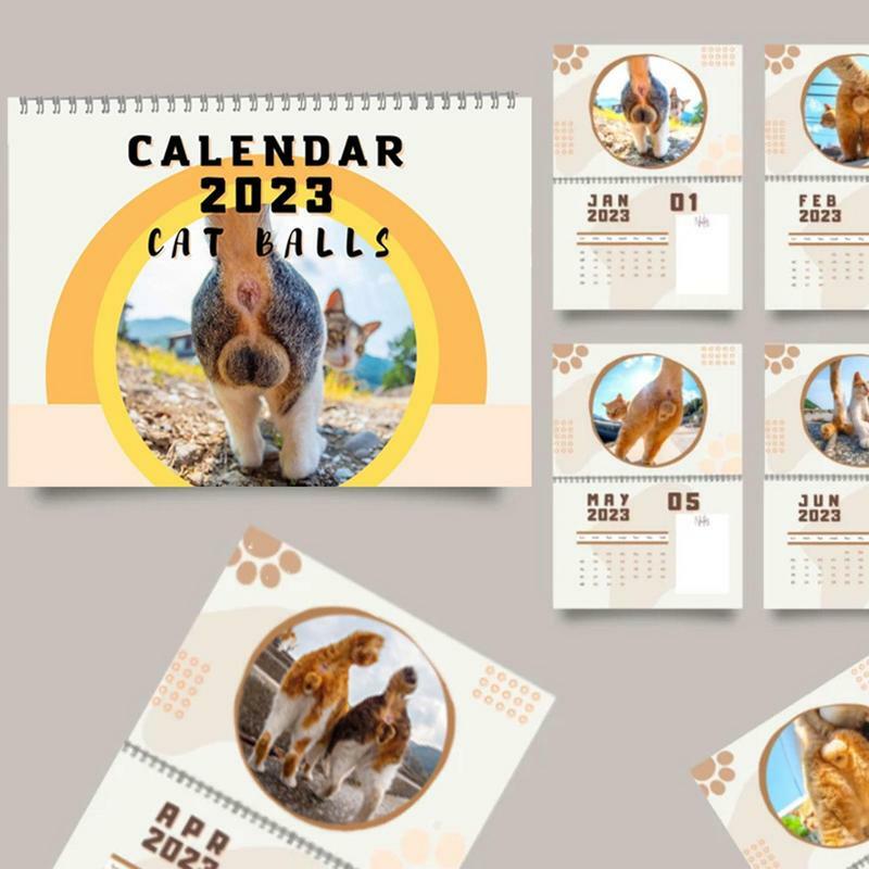 Kalender bola mentega kucing, baru 2023 hewan kucing kalender dekorasi rumah ruang tamu hadiah Natal Tahun Baru untuk pecinta kucing