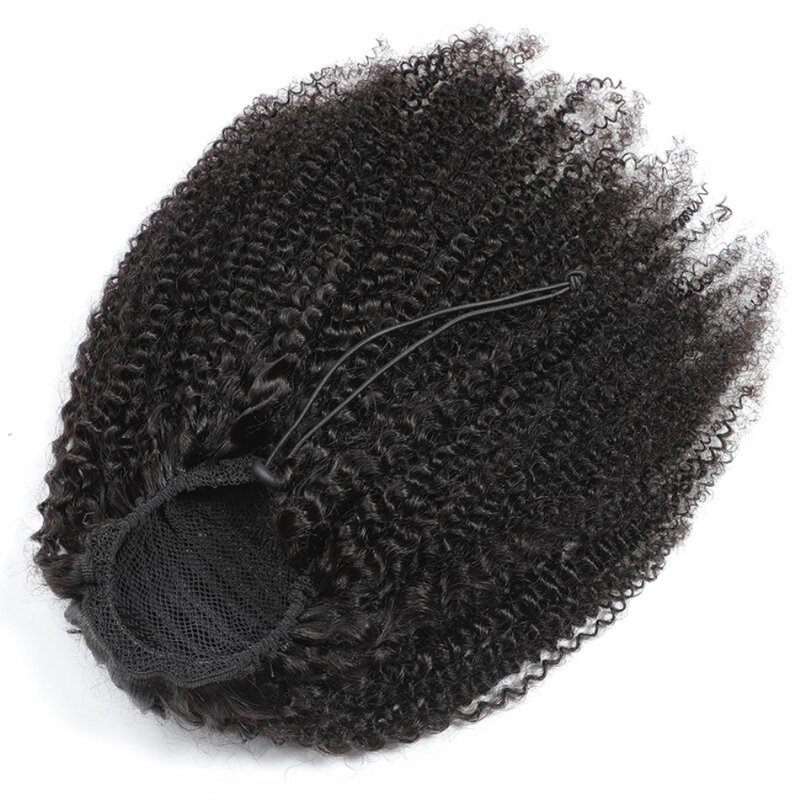 Afro perwersyjne kręcone ludzkie włosy kucyk sznurek Wome's peruwiański Remy pasma z ludzkich włosów do wpinania w kucyk rozszerzenie Natural Black Brown