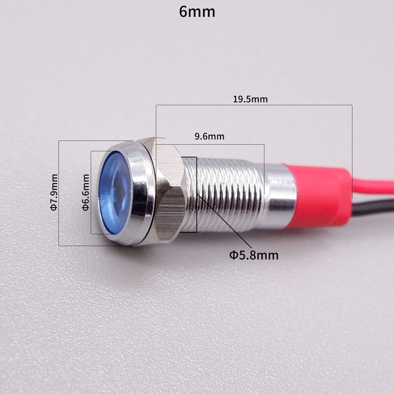 Mini luz indicadora de potencia de Metal de 6mm, 3v, 6v, 12v, 24v, 110v, 220v, rojo, naranja, verde, azul, blanco