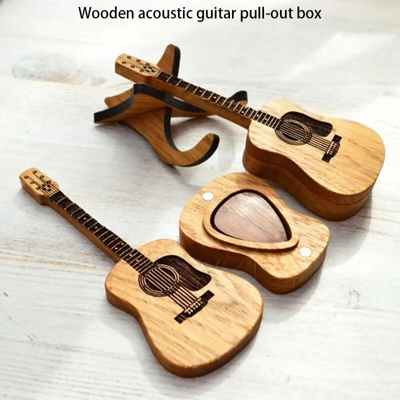 1pc Holz Akustik gitarre Pick Box mit Ständer glatte Kante grat frei tragbare hand gefertigte Gitarren Picks Aufbewahrung behälter