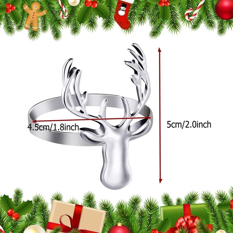 6ชิ้นแหวนผ้าเช็ดปากกวาง, คริสมาสต์โลหะกวางผู้ถือแหวนผ้าเช็ดปากสำหรับคริสต์มาส, งานแต่งงาน, ปาร์ตี้วันหยุด, (เงิน)