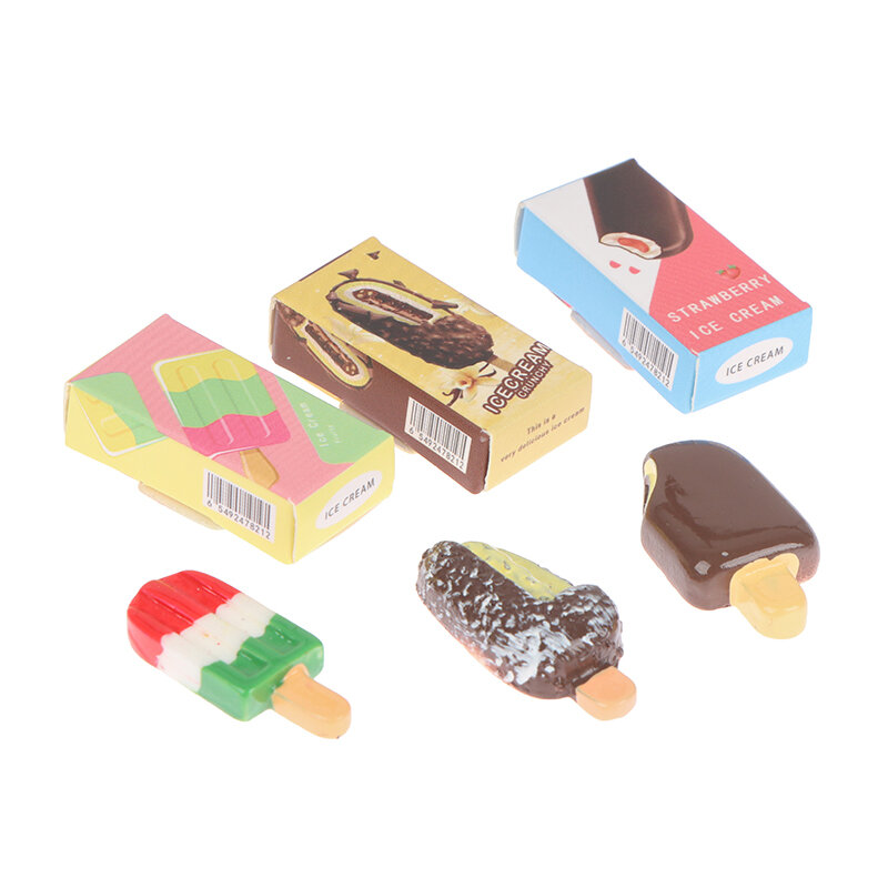 Mini casa de muñecas con caja de embalaje, accesorios de comida para decoración de casa de muñecas, juguetes de simulación, helado de Chocolate arcoíris, 1 Juego, 1:12