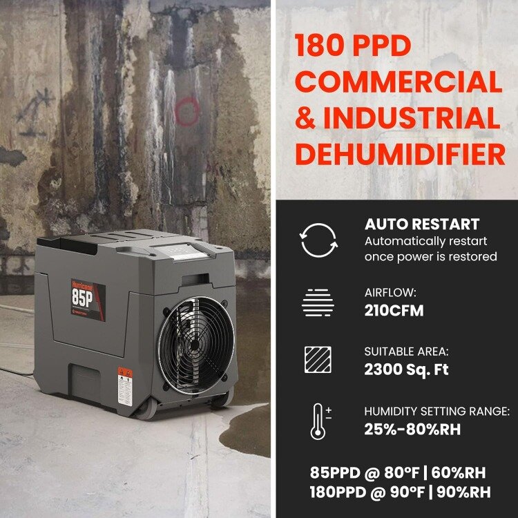 Abestorm 180 PPD Commercial Dehumidifier with Pump, Industrial Dehumidifiers to 2300 Sq.ft for Crawl Space, Water Damage