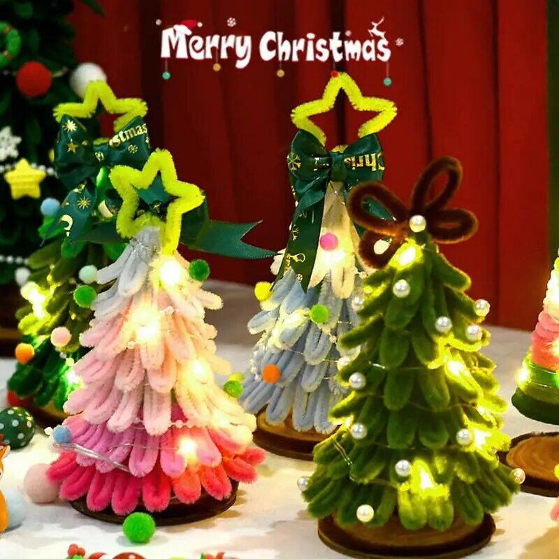 Artesanato de árvore de Natal para crianças, Decorações de mesa com luzes, Decorações de árvore para crianças, Decoração interior artesanal