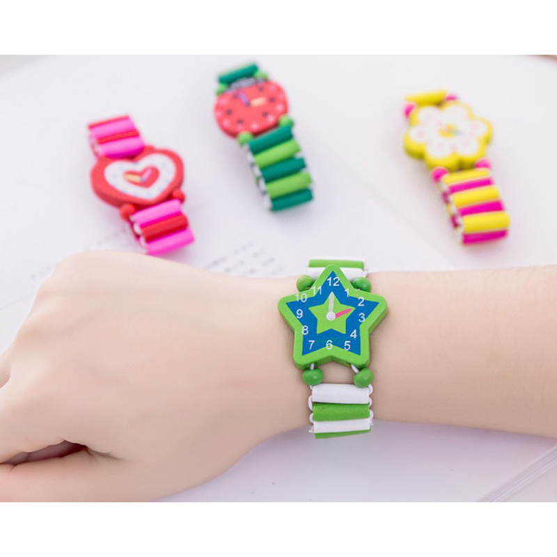 Часы игрушки для детей малышей браслет с деревянным ремешком игрушки браслет Детские деревянные поддельные наручные часы ремесла обучающая вечевечерние