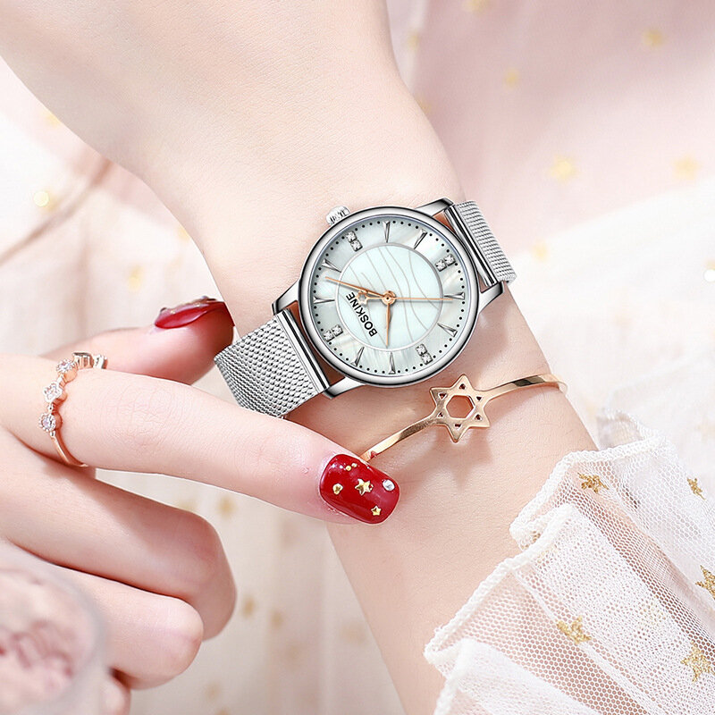 Olikomen นาฬิกาแฟชั่นสไตล์เกาหลีของผู้หญิงนาฬิกาควอทซ์นาฬิกาผู้หญิงเพชรที่เรียบง่ายและสดใสกันน้ำสแตนเลส