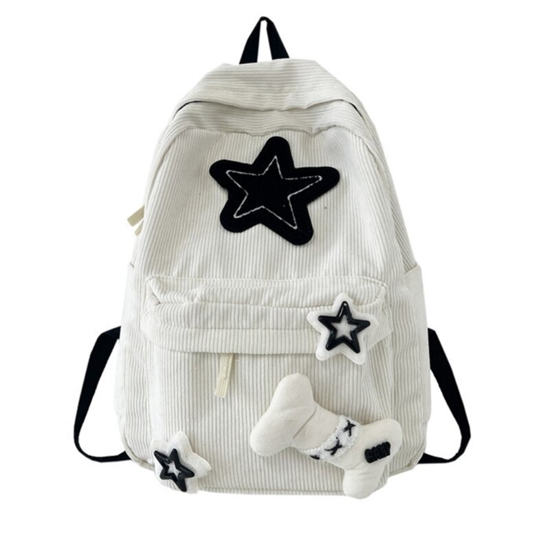 Y166 Shoulder Bag for Teen Corduroy Backpack Rucksack with Star Pattern School Bag