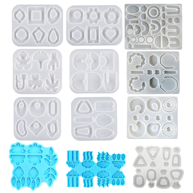 Resin Earrings Mold Geometric Flower Heart Irregular Mould Unique Earring Silicone Molds for Epoxy Resin Crafts Christmas Molds