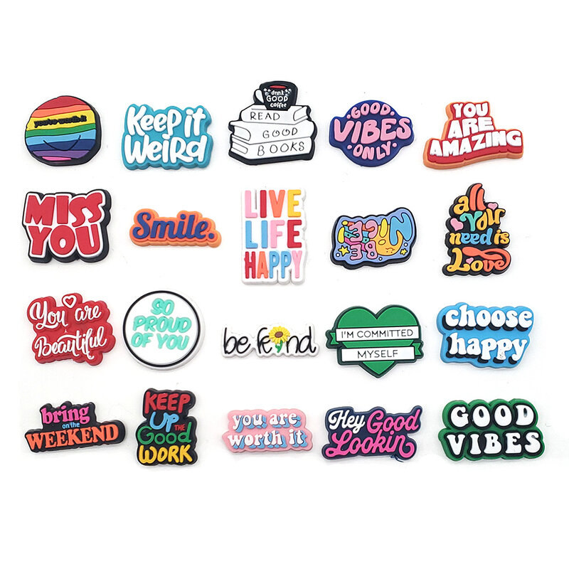 1Pcs Funny Shoe Charms Phrase Letters PVC Shoe Accessories Good Vibes Sandals Decorations For Clogs Buckle Unisex Gifts