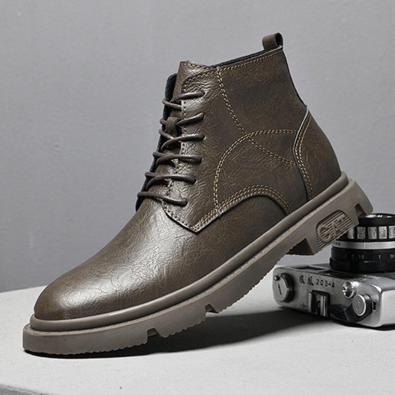 Botas de cuero con tacón Invisible para hombre, zapatos de aumento de altura, botines a la moda, 8CM, 6CM