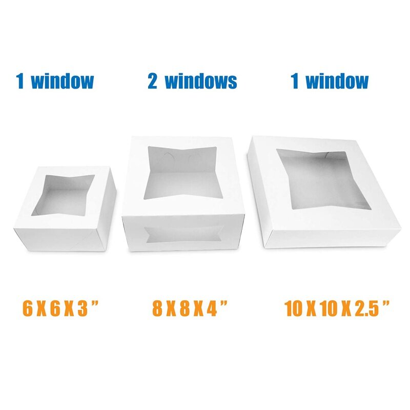 Prodotto personalizzato bakery Pie Box Window 10x10x2.5 "confezione in cartone bianco Cupcake pasticceria ristorante Box
