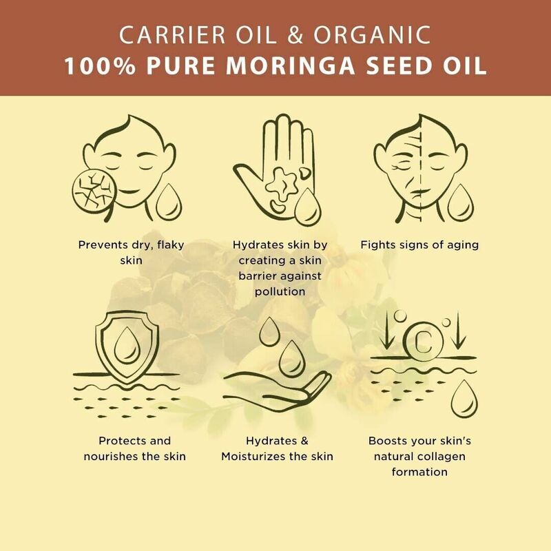 100% Pure Organic Moringa Seed Oil Promote Hair Growth Hair, Skin, Body Massage Aromatherapy