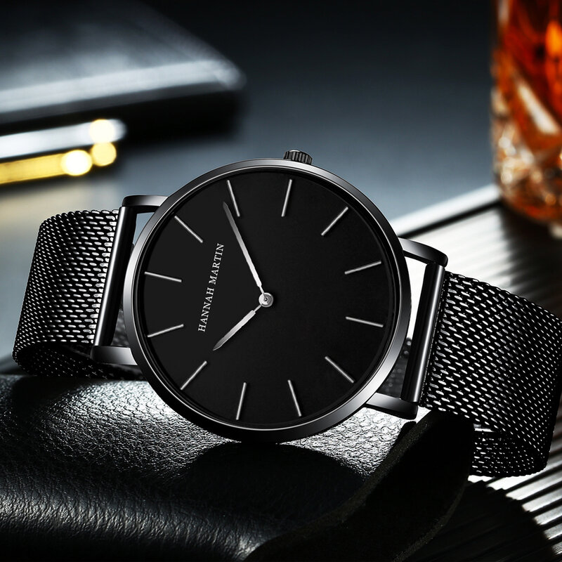 Модные простые мужские часы HANNAH MARTIN, лучший бренд, японский механизм, роскошные классические дизайнерские ультратонкие кварцевые наручные часы для мужчин