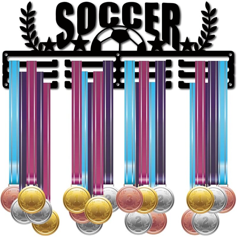 Soccer Medal Hanger Display Medal Holder Sport Rack Award Metal Lanyard Holder Sturdy Wall Mounted Swimmer Runner Athletes