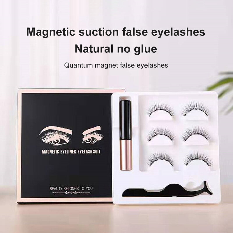 Magnetische Wimpers Valse Wimpers Herhaald Gebruik Wimpers Waterdichte Vloeibare Eyeliner Met Pincet Make-Up Set