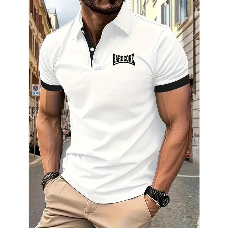 HARDCORE Męska oddychająca koszulka biznesowa i rekreacyjna koszulka POLO Letnia nowa moda Odzież z krótkim rękawem Wygodna