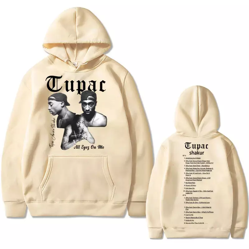 Sudadera con capucha de rapero Tupac 2pac Hip Hop para hombre y mujer, jersey de gran tamaño, ropa de calle negra, sudadera Vintage