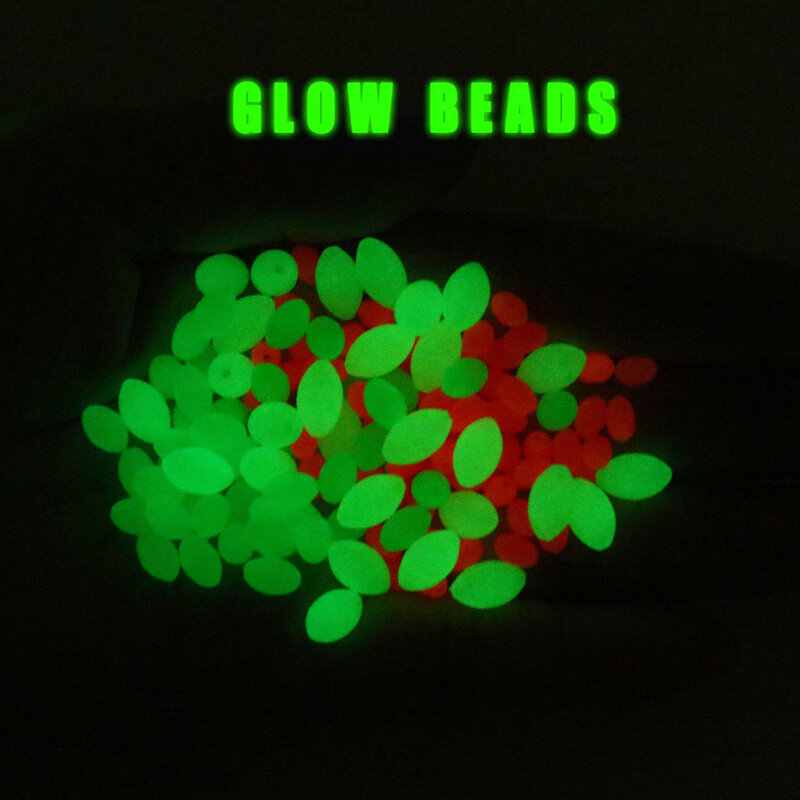 100PCS Oval Soft Rubber Luminous Fishing Beads Glowing  Sink Beads For Treble Hook Fishing Rigs  Green Red  Fishing Lure Tackle