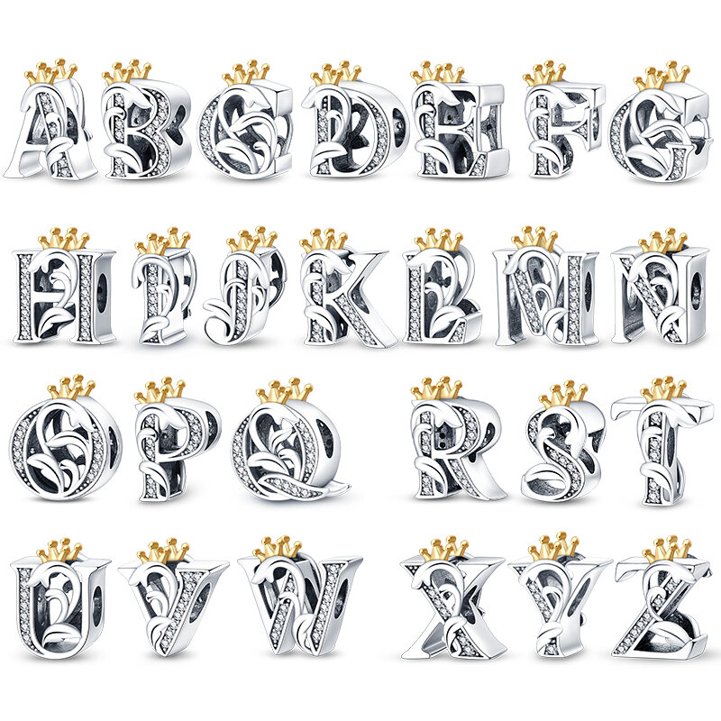925 Sterling Silver Charms Beads para Mulheres, 26 A-Z Alfabeto, Original Fit, Pandora Pulseira, Jóias DIY, Pingente Presente, Mês de Aniversário