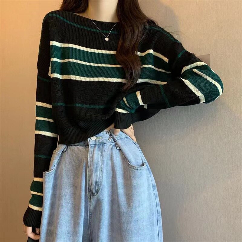 Casual Knitting Women's Loose Printing Sweet Undercoat O-neck Long Sleeve Pullovers Sweaters