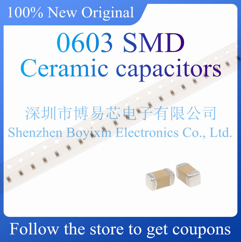 100 pces 0603 50v smd filme grosso hjxrhgal chip capacitor cerâmico multicamadas 0.5pf-47uf 10nf 100nf 1uf 2.2uf 4.7uf 10uf 1pf 6pf