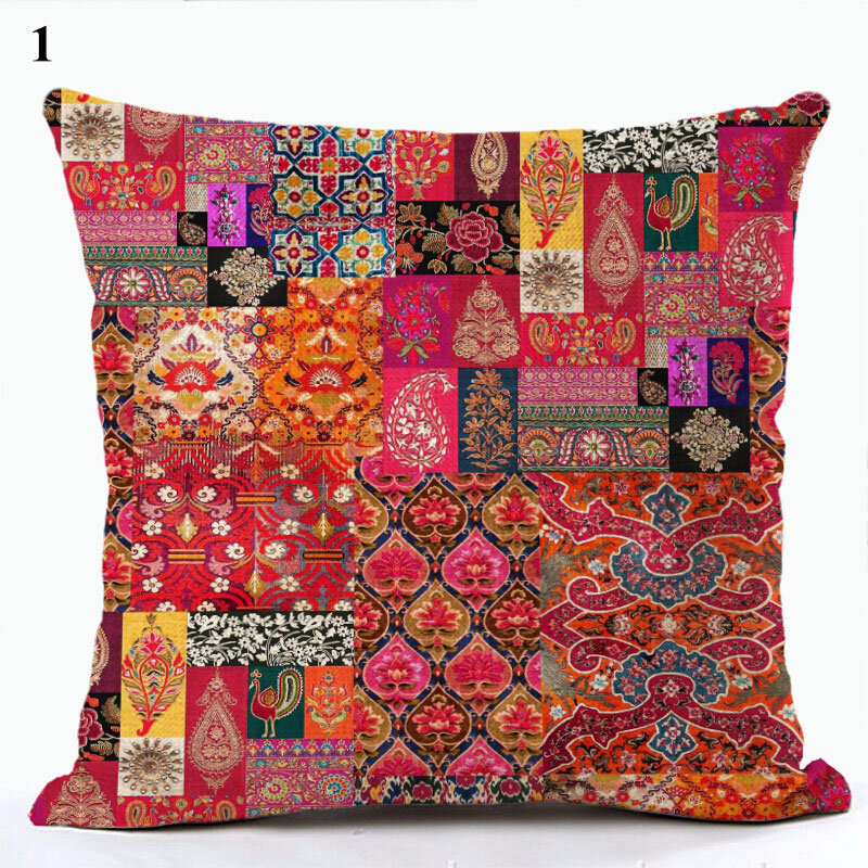 Funda de cojín de lino con patrones bohemios, Multicolor, abstracto, étnico, estampado geométrico, decorativo, para sala de estar, sofá