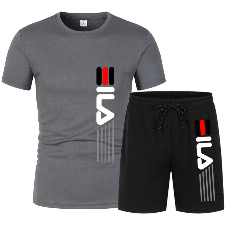 Terno esportivo respirável masculino, camiseta e shorts de corrida, casual, novo, 2 peças, 2024