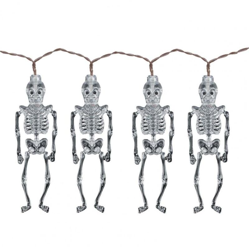 Lámpara de cadena de esqueleto escalofriante, luces festivas de Halloween, impermeable, funciona con pilas, recargable para interiores y exteriores