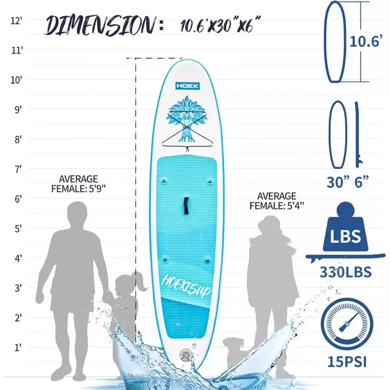 Placa inflável de stand-up paddle para adultos, 10ft paddle boards, acessórios e mochila premium SUP paddleboard, Wide St