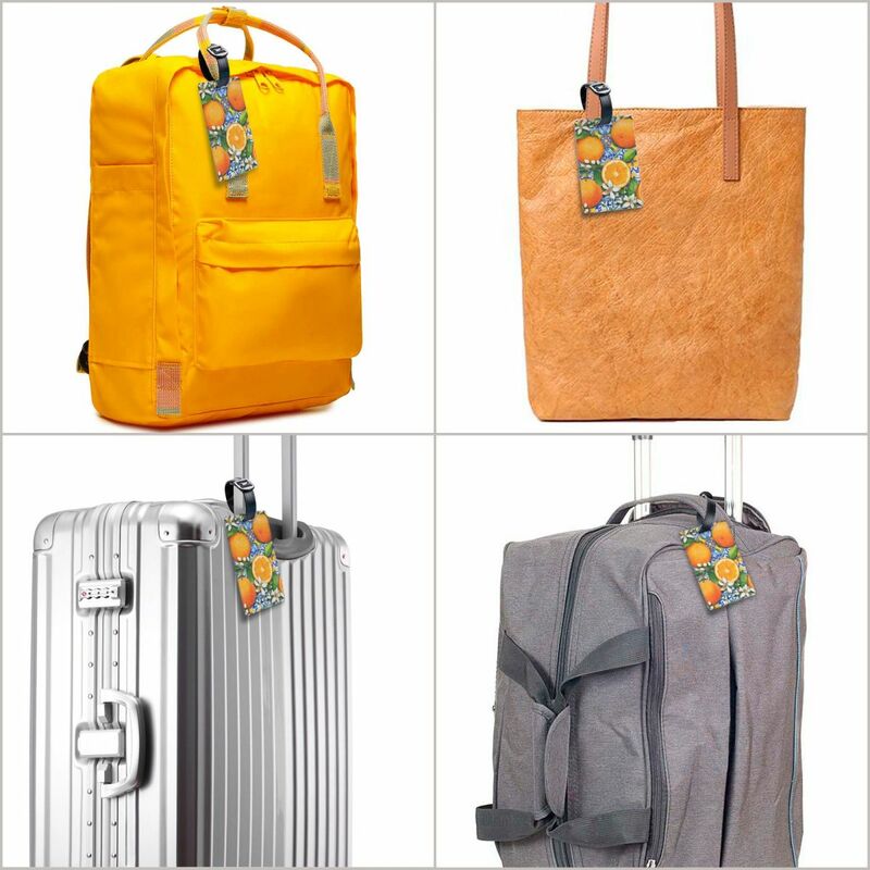 Tag bagasi jeruk lemon ubin Mediterania kustom untuk koper Label tanda bagasi Mode penutup privasi Label ID