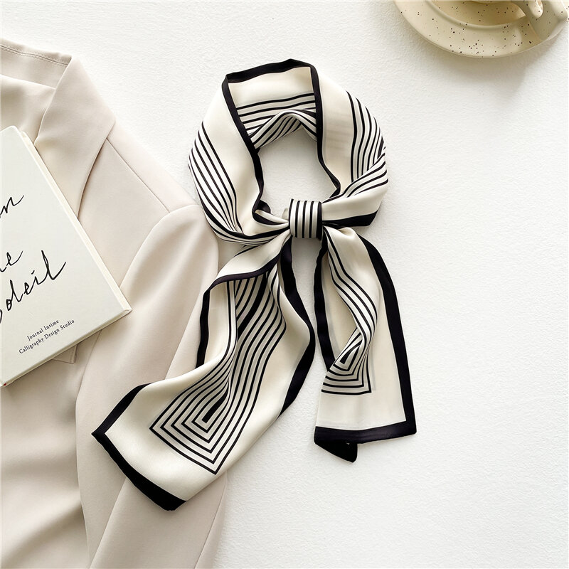 2022 druck Seide Dünne Band Schal Frauen Luxus Haar Hand Tasche Handgelenk Foulard Neck Krawatte Weibliche Stirnband Bandana 110*13cm Schals