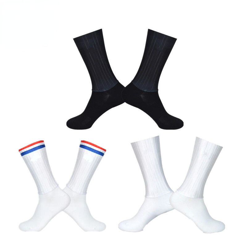 Anti Slip Silicone Summer Aero Socks Whiteline Cycling Socks Men Bicycle Sport Running Bike Socks Calcetines Ciclismo