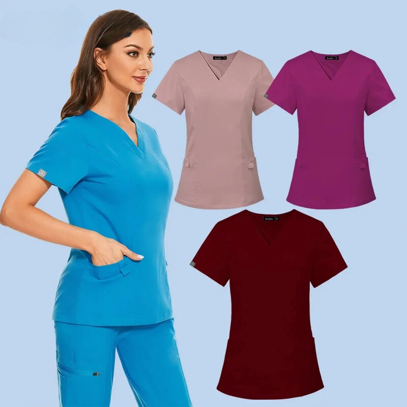 Atasan perawat seragam medis pakaian laboratorium kecantikan Spa pakaian kerja gaun seragam pekerja kesehatan blus menyusui atasan Scrub Xxl