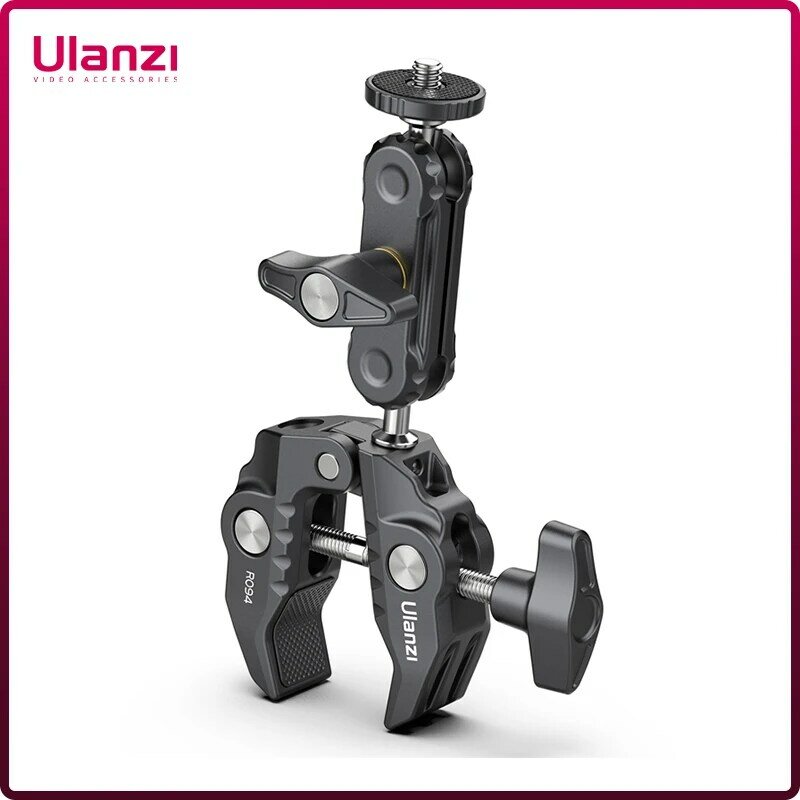 Ulanzi-R094 Super morsetto in metallo con morsetto per braccio magico con testa a sfera a 360 ° con foro da 1/4 "3/8" per Monitor per fotocamera DSLR LED Light Mic