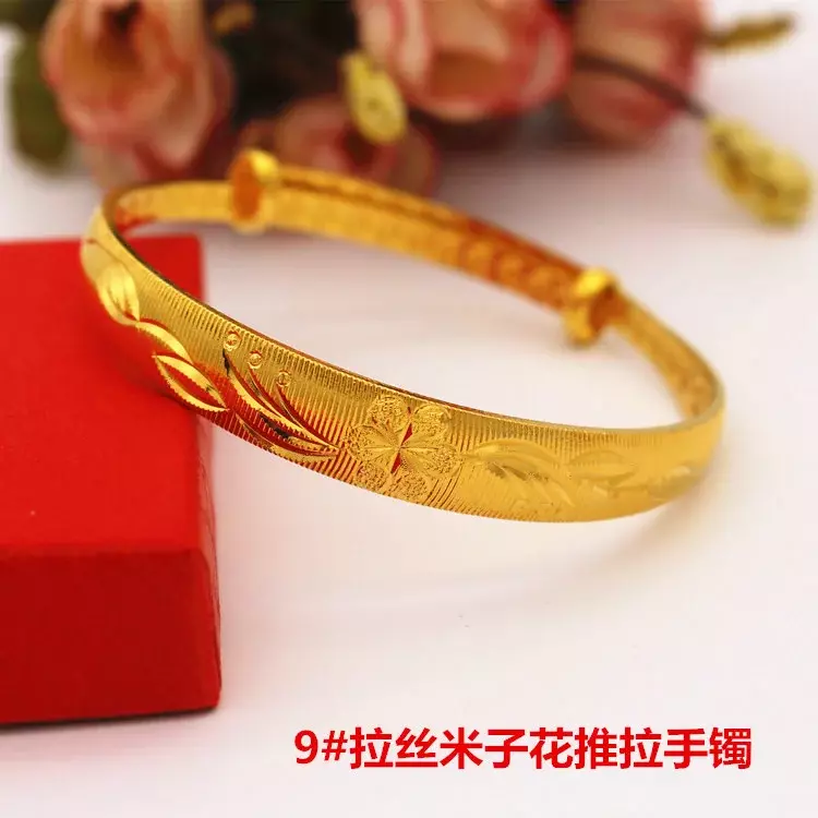 New Copper Plated Vietnam Sand Gold Wedding Jewelry Dragon and Phoenix Push and Pull Bracelet Women's Imitation Gold Jewelry