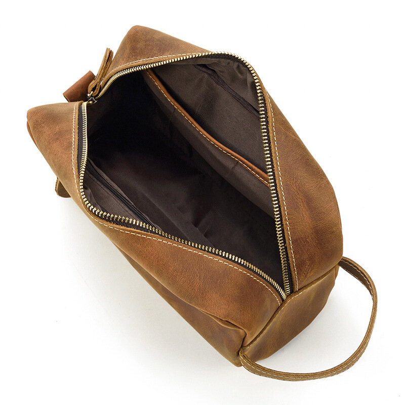 Borsa per il trucco in pelle da uomo borsa per cosmetici multifunzionale borsa per le donne pochette Vintage borsa da toilette da uomo in vera pelle