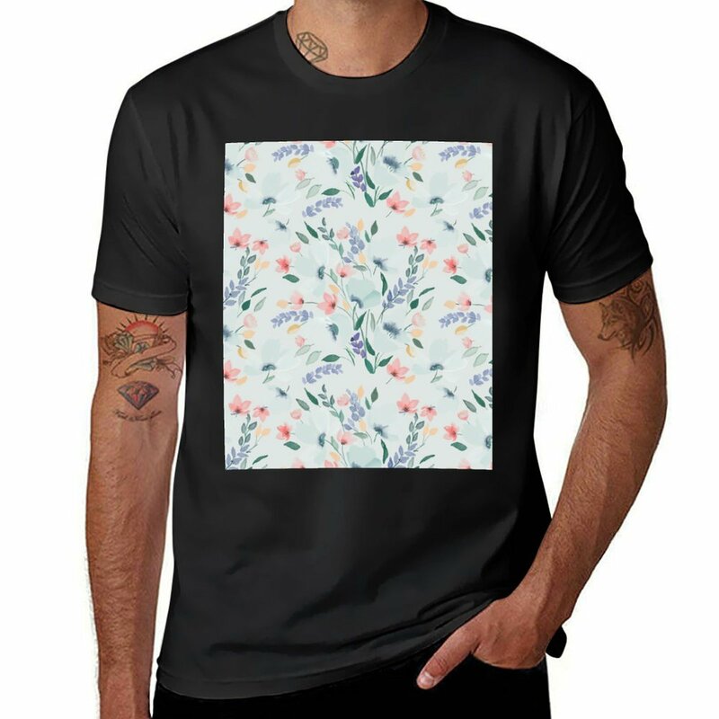 Frühlings strauß Aquarell T-Shirt für einen Jungen Neuauflage ästhetische Kleidung schwarz Kurzarm T-Shirt Männer