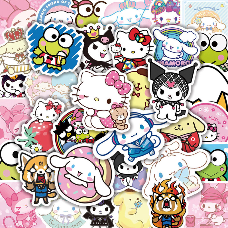 10/30/100 buah stiker kartun Sanrio Anime estetika Kawaii stiker tahan air DIY telepon gitar dekorasi stiker mainan anak-anak