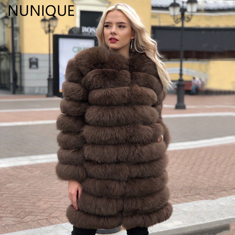 NUNIQUE Real fox fur coat women natural real fur coat vest winter coat long ladies clothes