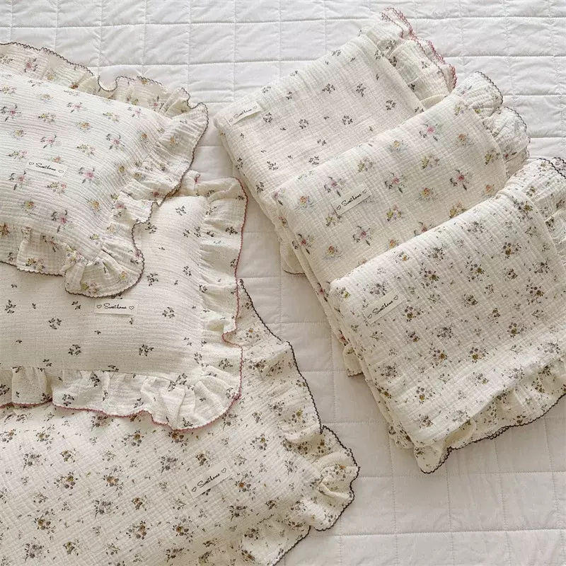 Children's Pillowcase Class A 100% Cotton Double-layer Gauze Princess Lace Floral Kids Pillow Cases Baby Boys Girls Pillow Cover