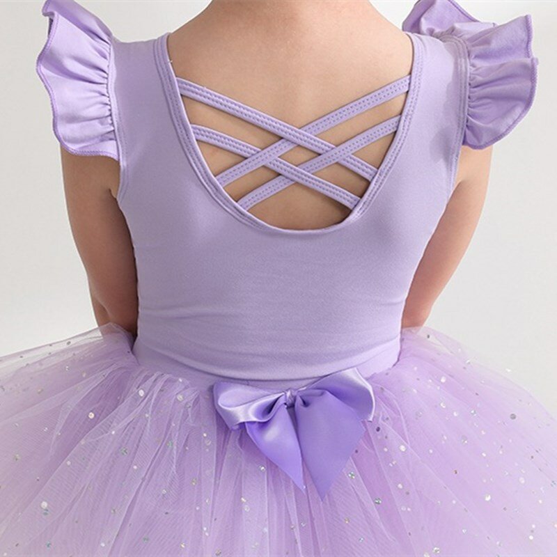 Saia Tutu Sparkle Ballet para meninas, Ginástica artística, Collant malha, Flutter Flutter, Manga curta, Bailarina, Traje de princesa, Coreia