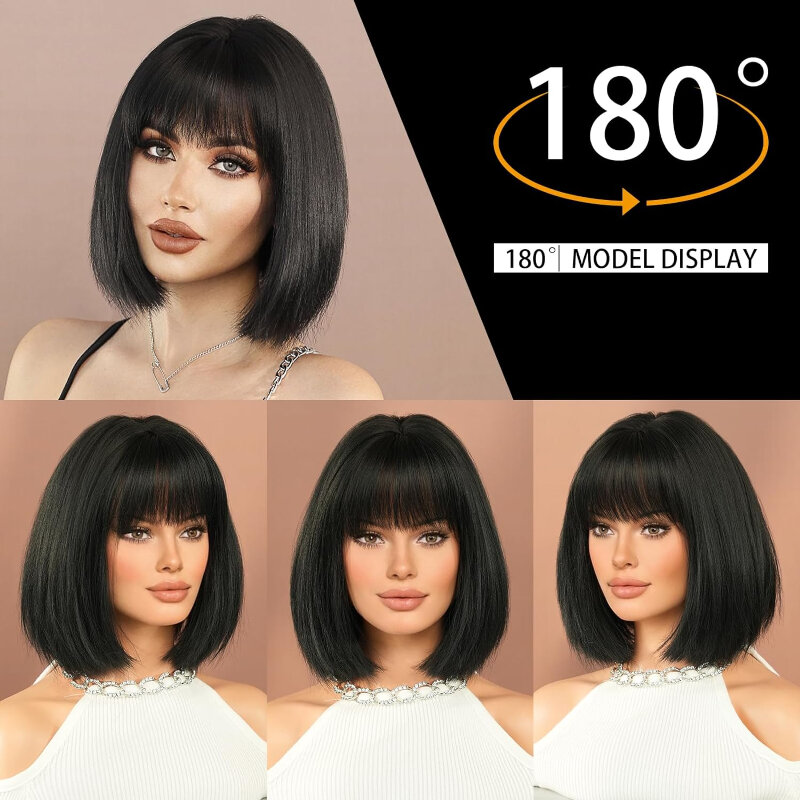 Fashion Natural Straight Hair Short Bob Wig for Woman Synthetic Glueless Shoulder Length Comic Bangs Wigs for Daily Use