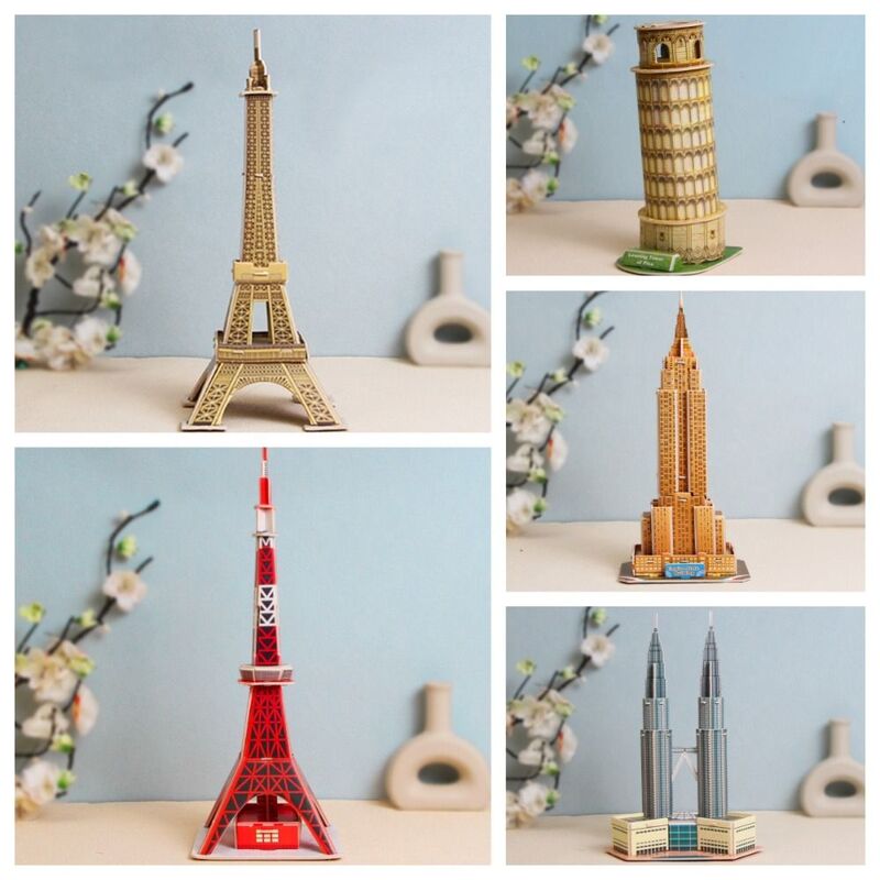 Paper World Famous Buildings Model 3D Assembling Model DIY Constructions Toys House Leaning Tower of Pisa Desktop Decorations