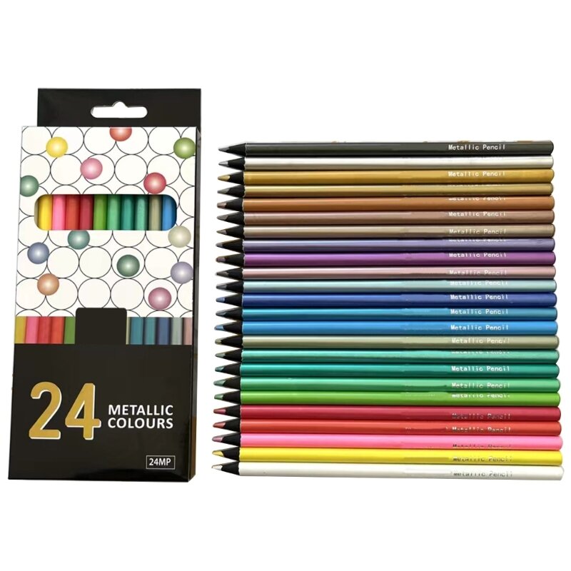 أقلام رسم سوداء مشحذ مسبقًا 24 قلم رسم خشبي بألوان متنوعة