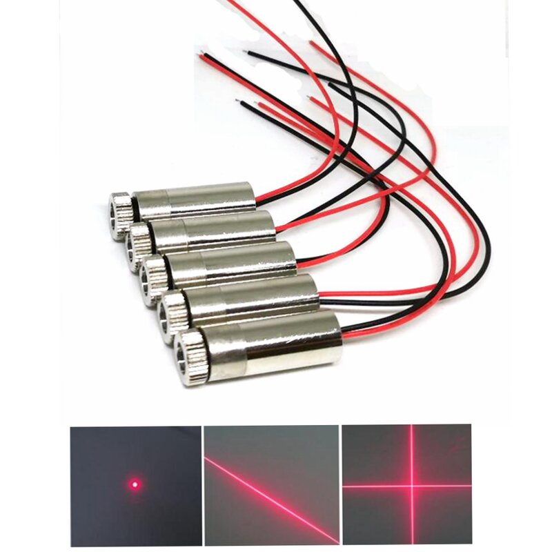 Laser Red Tech Dot Line Cross Head, Lumières Visibles, 650nm, 30mw, 50mw, 100mw, 5Pcs