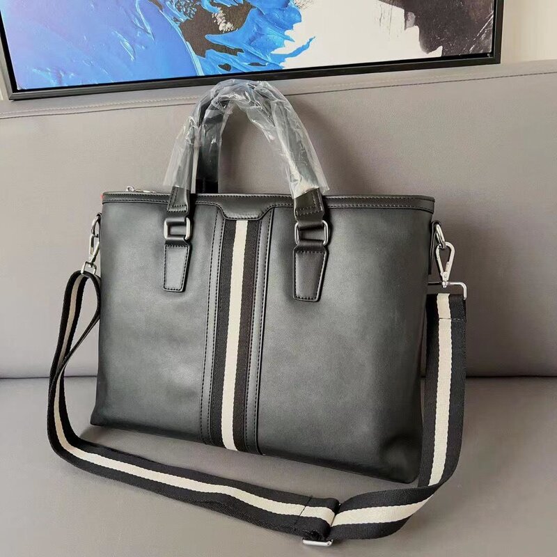 Tas koper kulit pria, tas komputer kapasitas besar, tas bahu kulit kasual bisnis desain modis, tas kantor gaya B Mewah
