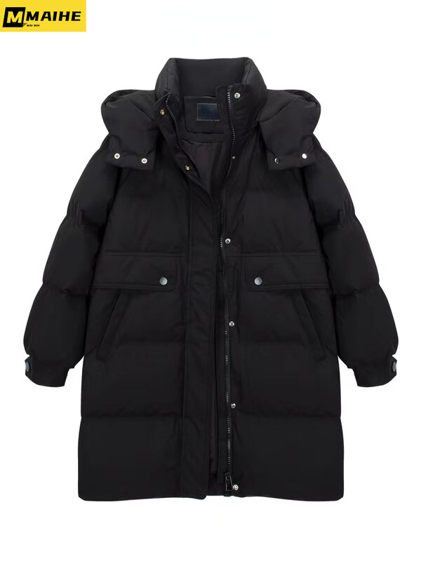Новинка, зимний пуховик для женщин, роскошное утепленное пальто средней длины в южнокорейском стиле на белом утином пуху, Женская ветрозащитная пуховая куртка с капюшоном